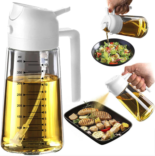 2 in 1, 16oz/470ml Kitchen Oil Dispenser, Leakproof Olive Oil Vinegar Pour Bottle, 3 Colors Black White Green for Cooking Storage