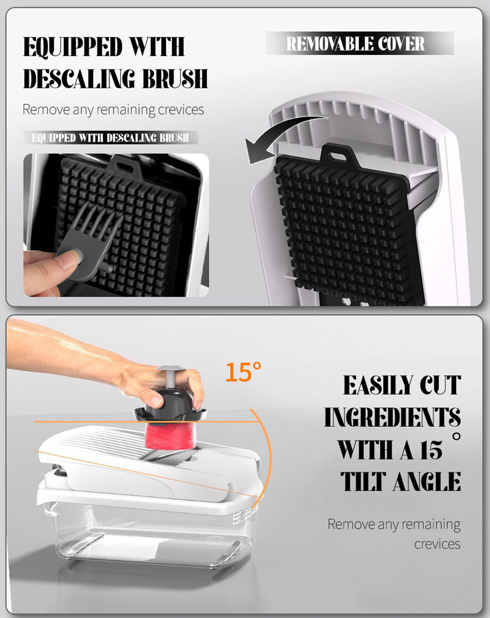 Vegetable Chopper, Multifunctional 15-in-1, Food Slicer Dicer with Stainless Steel Blades, Safety Guard & Drain Basket for Fruits Veggies