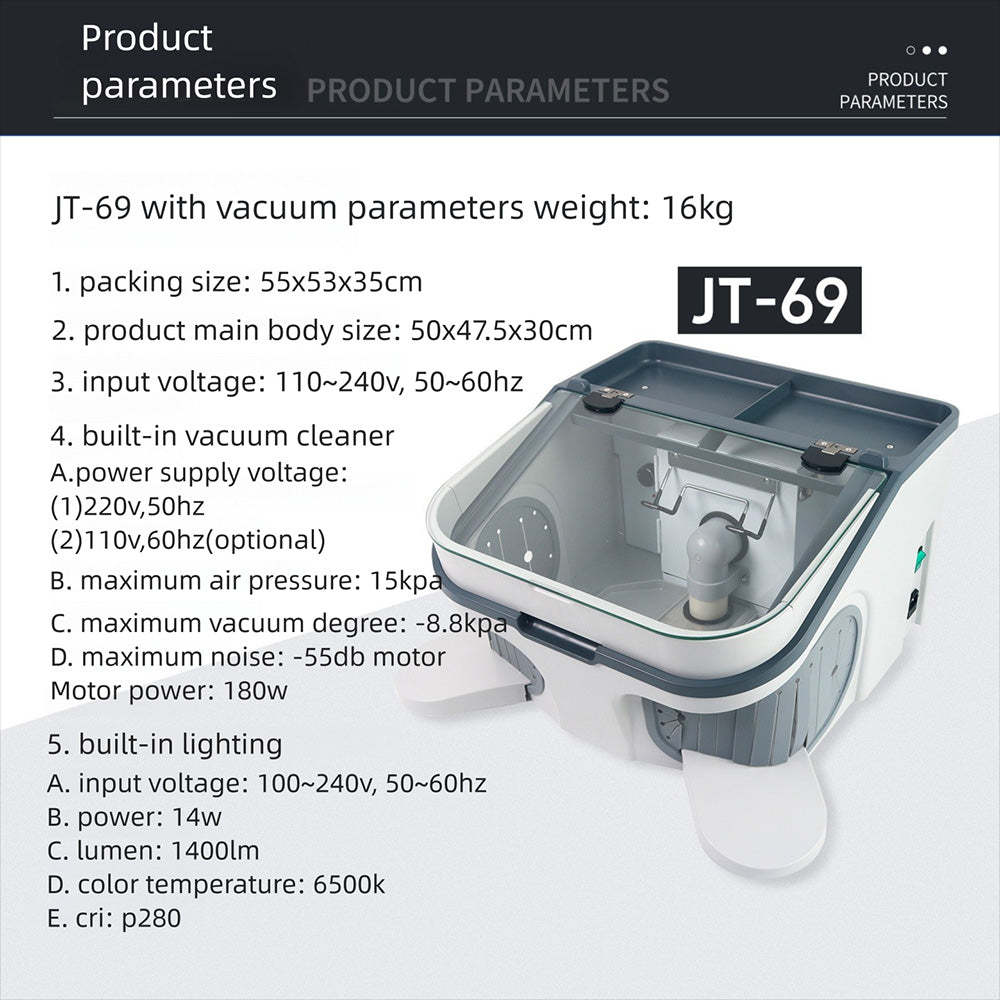 Dental Technician Dust Cover with Built-in Vacuum, LED Light, Large Operation Space for Grinding & Polishing
