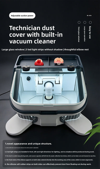 Dental Technician Dust Cover with Built-in Vacuum, LED Light, Large Operation Space for Grinding & Polishing