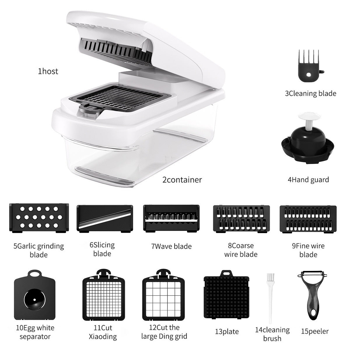 Vegetable Chopper, Multifunctional 15-in-1, Food Slicer Dicer with Stainless Steel Blades, Safety Guard & Drain Basket for Fruits Veggies