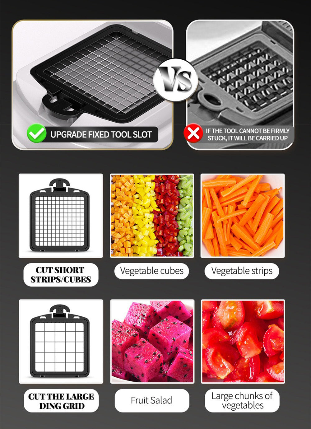Vegetable Chopper, Multifunctional 15-in-1, Food Slicer Dicer with Stainless Steel Blades, Safety Guard & Drain Basket for Fruits Veggies