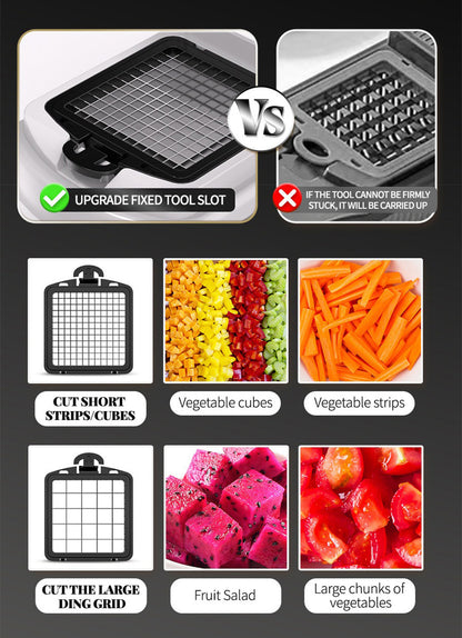 Vegetable Chopper, Multifunctional 15-in-1, Food Slicer Dicer with Stainless Steel Blades, Safety Guard & Drain Basket for Fruits Veggies