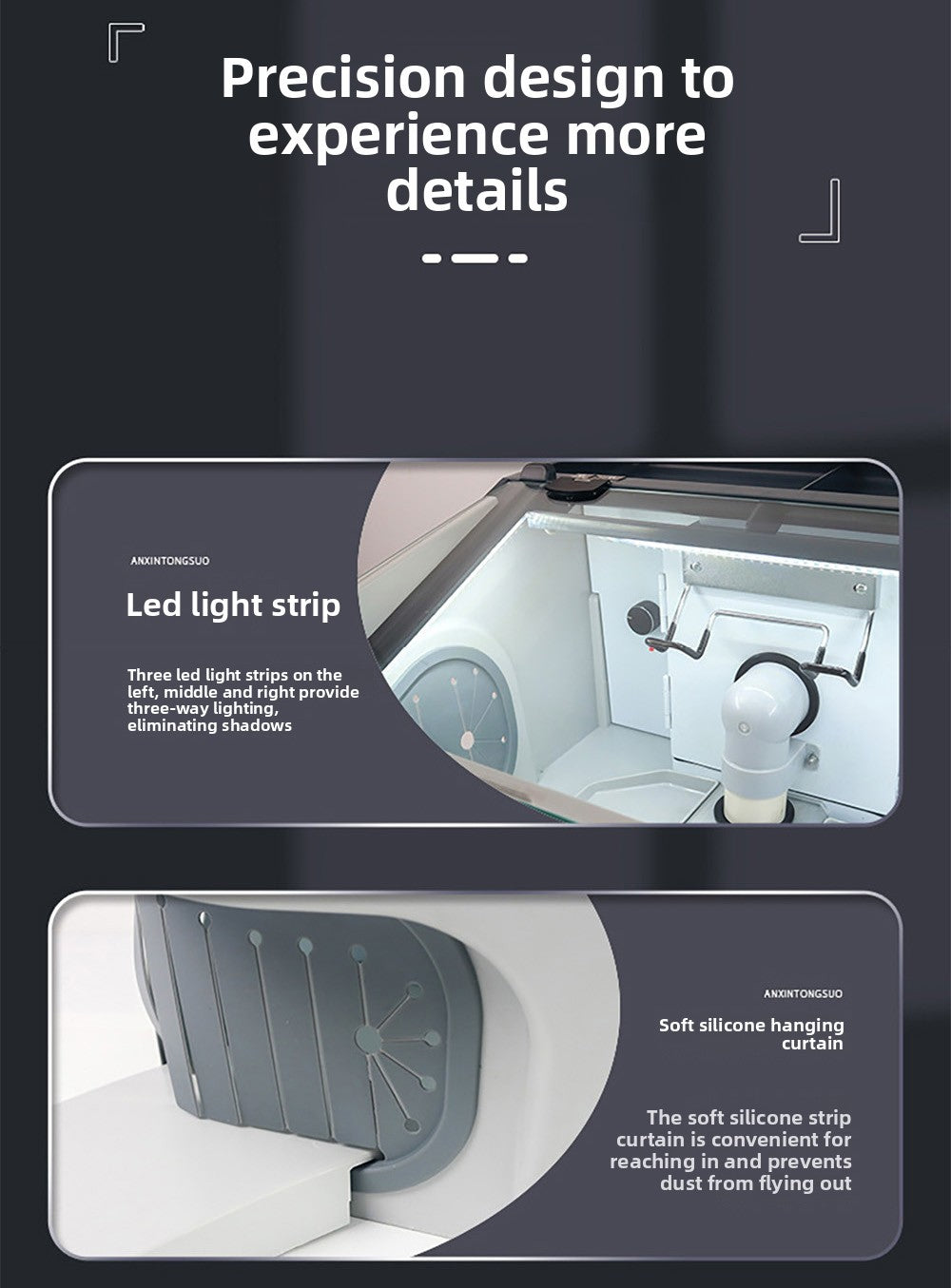 Dental Technician Dust Cover with Built-in Vacuum, LED Light, Large Operation Space for Grinding & Polishing