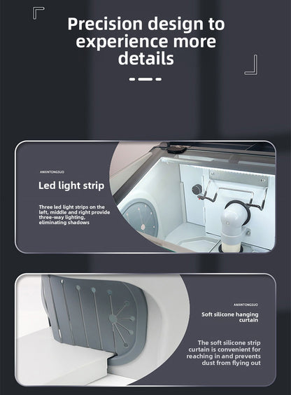 Dental Technician Dust Cover with Built-in Vacuum, LED Light, Large Operation Space for Grinding & Polishing