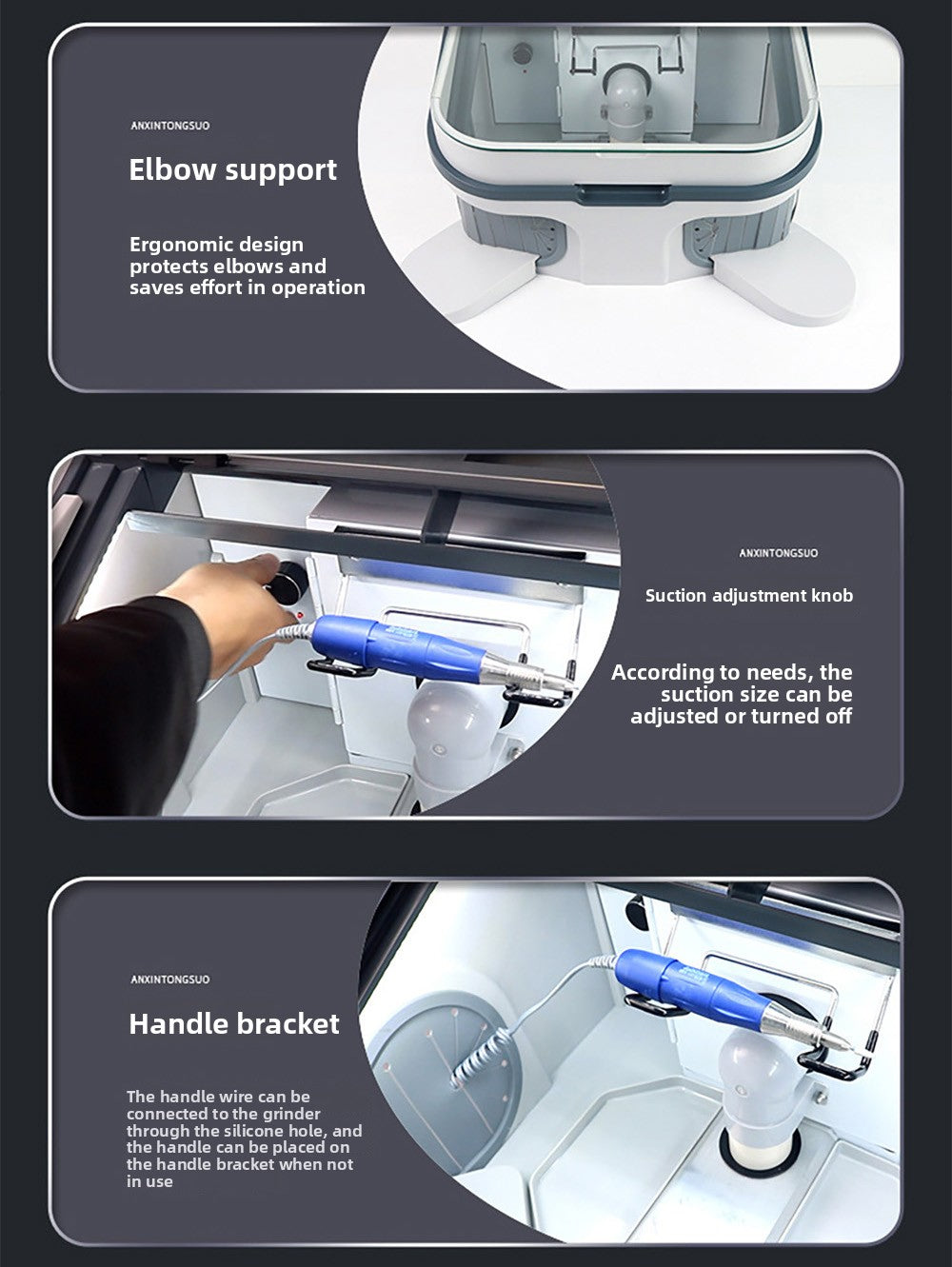 Dental Technician Dust Cover with Built-in Vacuum, LED Light, Large Operation Space for Grinding & Polishing