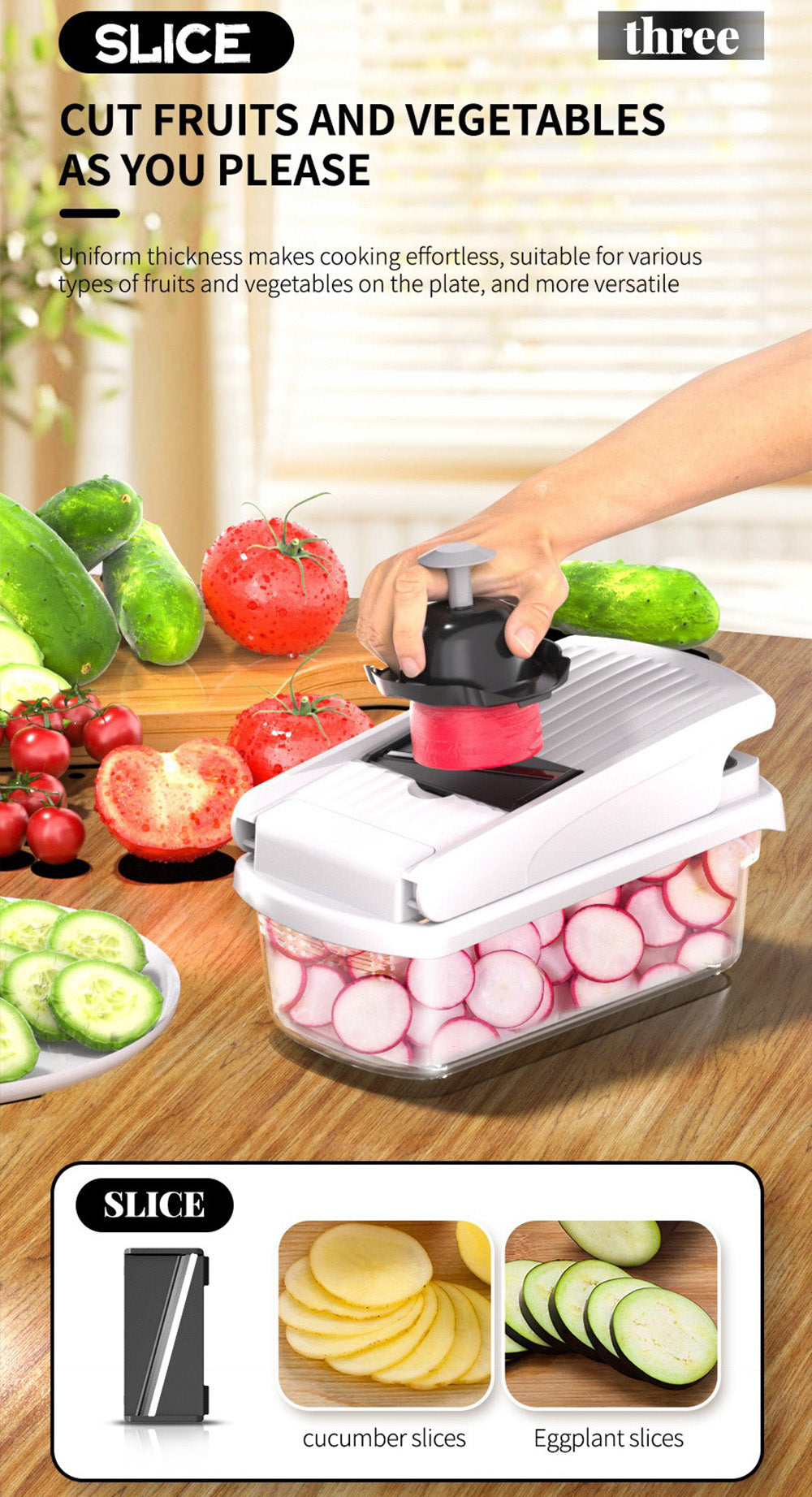 Vegetable Chopper, Multifunctional 15-in-1, Food Slicer Dicer with Stainless Steel Blades, Safety Guard & Drain Basket for Fruits Veggies