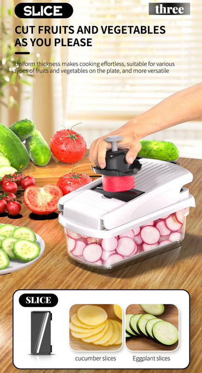 Vegetable Chopper, Multifunctional 15-in-1, Food Slicer Dicer with Stainless Steel Blades, Safety Guard & Drain Basket for Fruits Veggies