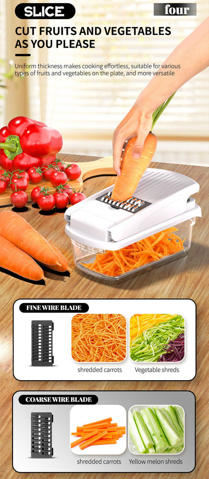 Vegetable Chopper, Multifunctional 15-in-1, Food Slicer Dicer with Stainless Steel Blades, Safety Guard & Drain Basket for Fruits Veggies