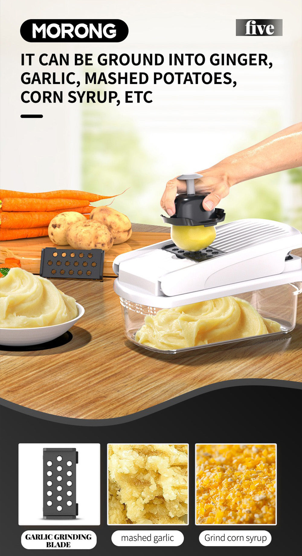 Vegetable Chopper, Multifunctional 15-in-1, Food Slicer Dicer with Stainless Steel Blades, Safety Guard & Drain Basket for Fruits Veggies