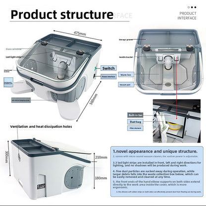 Dental Technician Dust Cover with Built-in Vacuum, LED Light, Large Operation Space for Grinding & Polishing