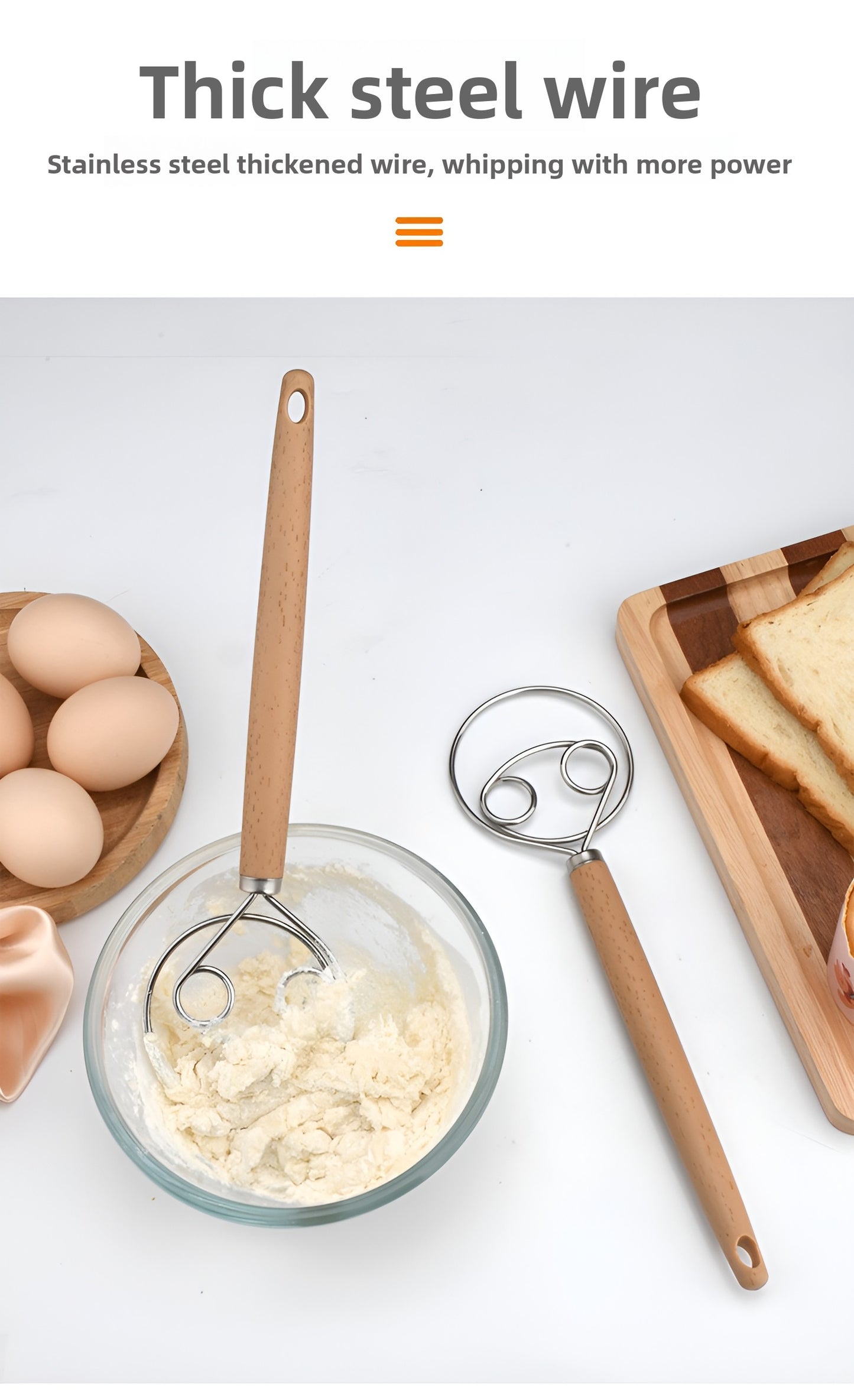 Stainless Steel Hand Dough Mixer, Multipurpose Manual Egg Beater & Dough Kneading Tool for Bread, Pizza, Cookie Dough Mixing, Easy to Use for Home Baking Daily Cooking Tasks
