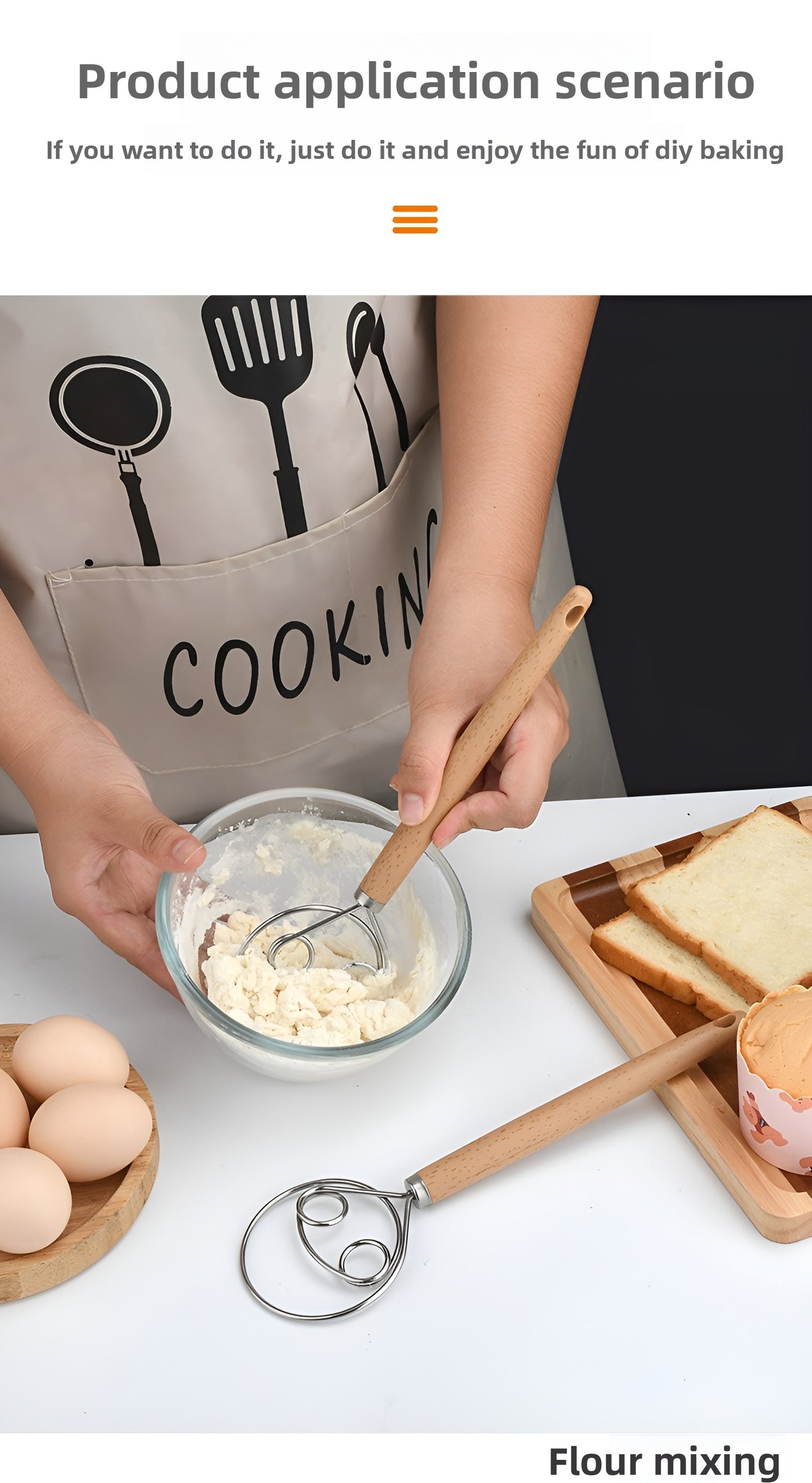 Stainless Steel Hand Dough Mixer, Multipurpose Manual Egg Beater & Dough Kneading Tool for Bread, Pizza, Cookie Dough Mixing, Easy to Use for Home Baking Daily Cooking Tasks