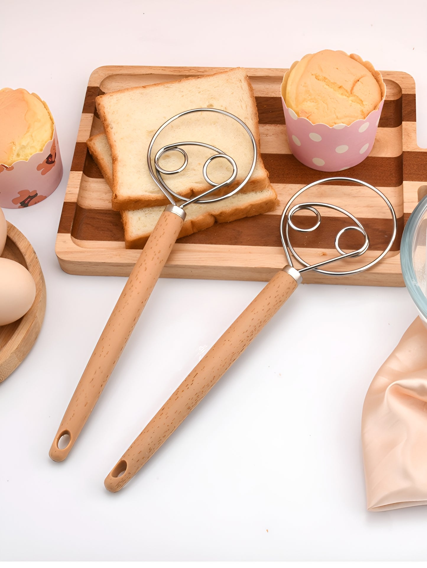 Stainless Steel Hand Dough Mixer, Multipurpose Manual Egg Beater & Dough Kneading Tool for Bread, Pizza, Cookie Dough Mixing, Easy to Use for Home Baking Daily Cooking Tasks