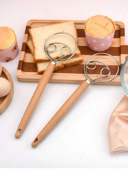 Stainless Steel Hand Dough Mixer, Multipurpose Manual Egg Beater & Dough Kneading Tool for Bread, Pizza, Cookie Dough Mixing, Easy to Use for Home Baking Daily Cooking Tasks