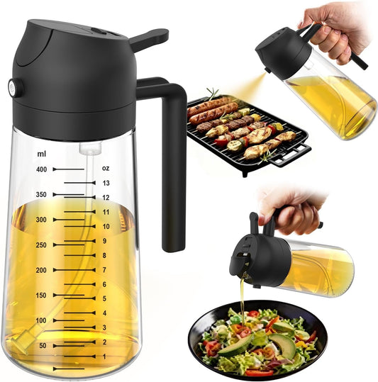 2 in 1, 16oz/470ml Kitchen Oil Dispenser, Leakproof Olive Oil Vinegar Pour Bottle, 3 Colors Black White Green for Cooking Storage