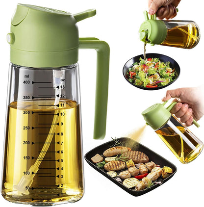 2 in 1, 16oz/470ml Kitchen Oil Dispenser, Leakproof Olive Oil Vinegar Pour Bottle, 3 Colors Black White Green for Cooking Storage