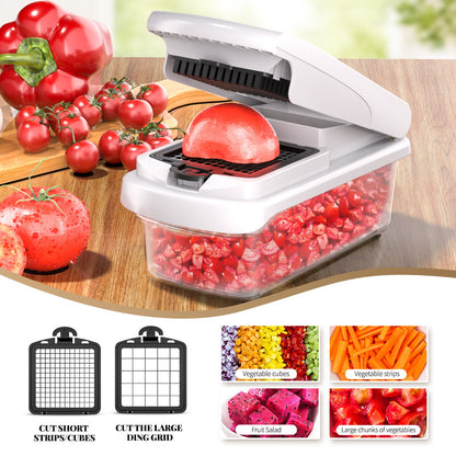 Vegetable Chopper, Multifunctional 15-in-1, Food Slicer Dicer with Stainless Steel Blades, Safety Guard & Drain Basket for Fruits Veggies