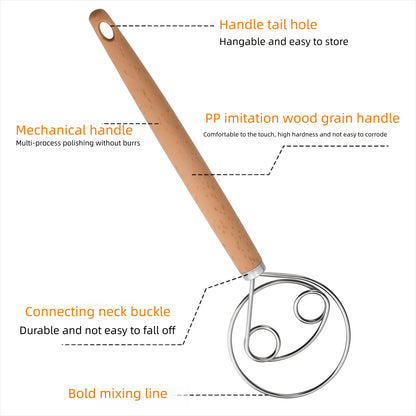 Stainless Steel Hand Dough Mixer, Multipurpose Manual Egg Beater & Dough Kneading Tool for Bread, Pizza, Cookie Dough Mixing, Easy to Use for Home Baking Daily Cooking Tasks