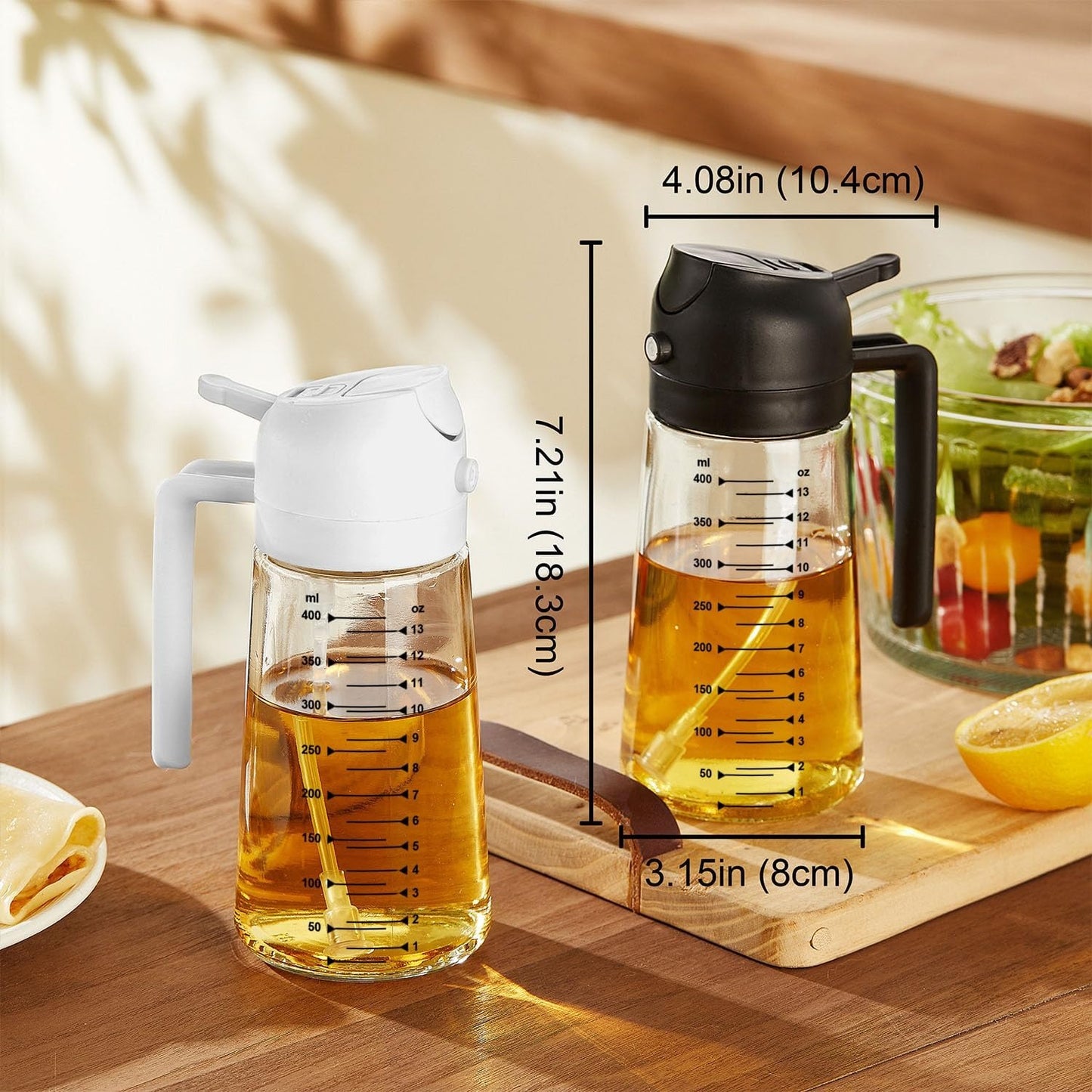 2 in 1, 16oz/470ml Kitchen Oil Dispenser, Leakproof Olive Oil Vinegar Pour Bottle, 3 Colors Black White Green for Cooking Storage