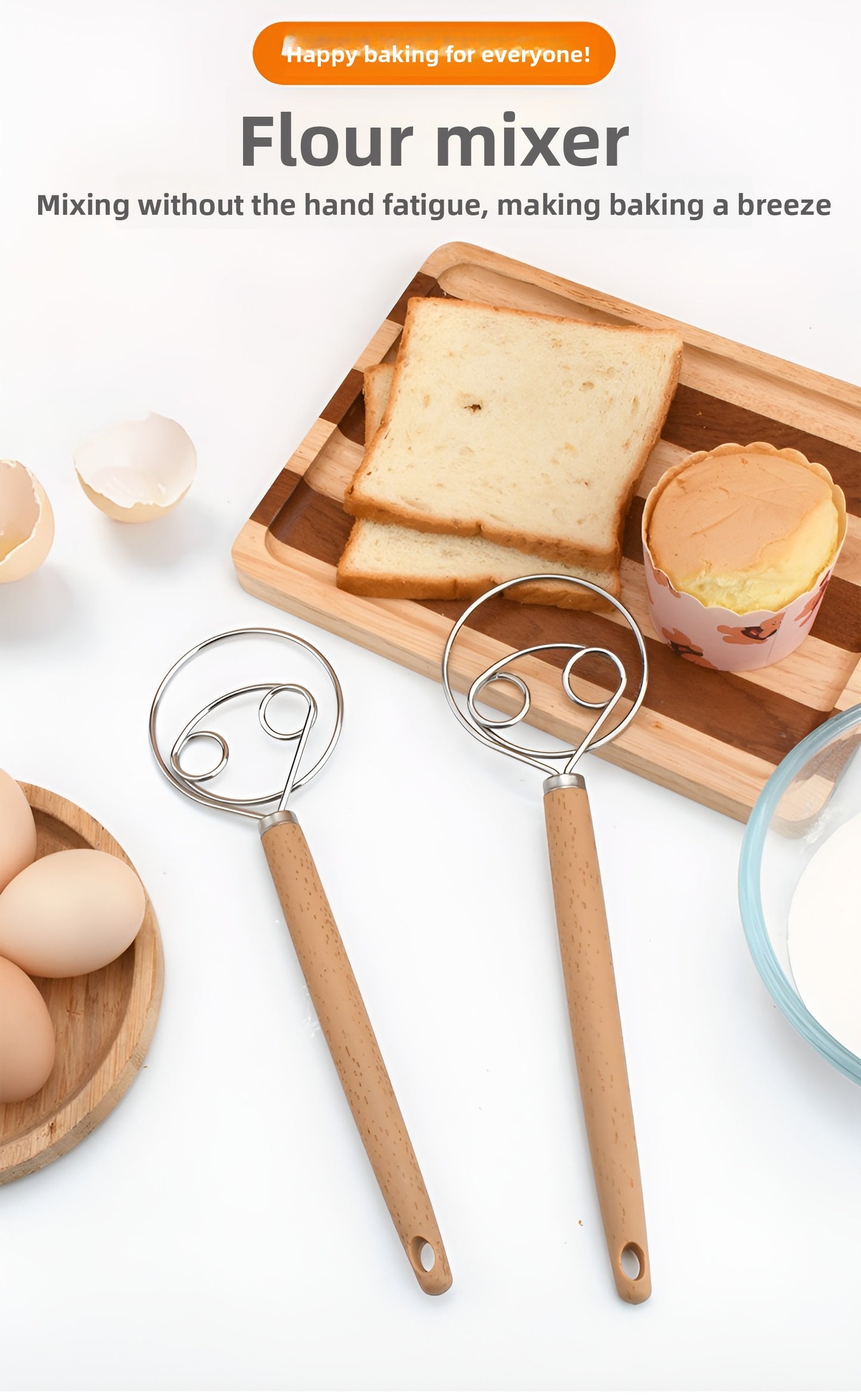 Stainless Steel Hand Dough Mixer, Multipurpose Manual Egg Beater & Dough Kneading Tool for Bread, Pizza, Cookie Dough Mixing, Easy to Use for Home Baking Daily Cooking Tasks