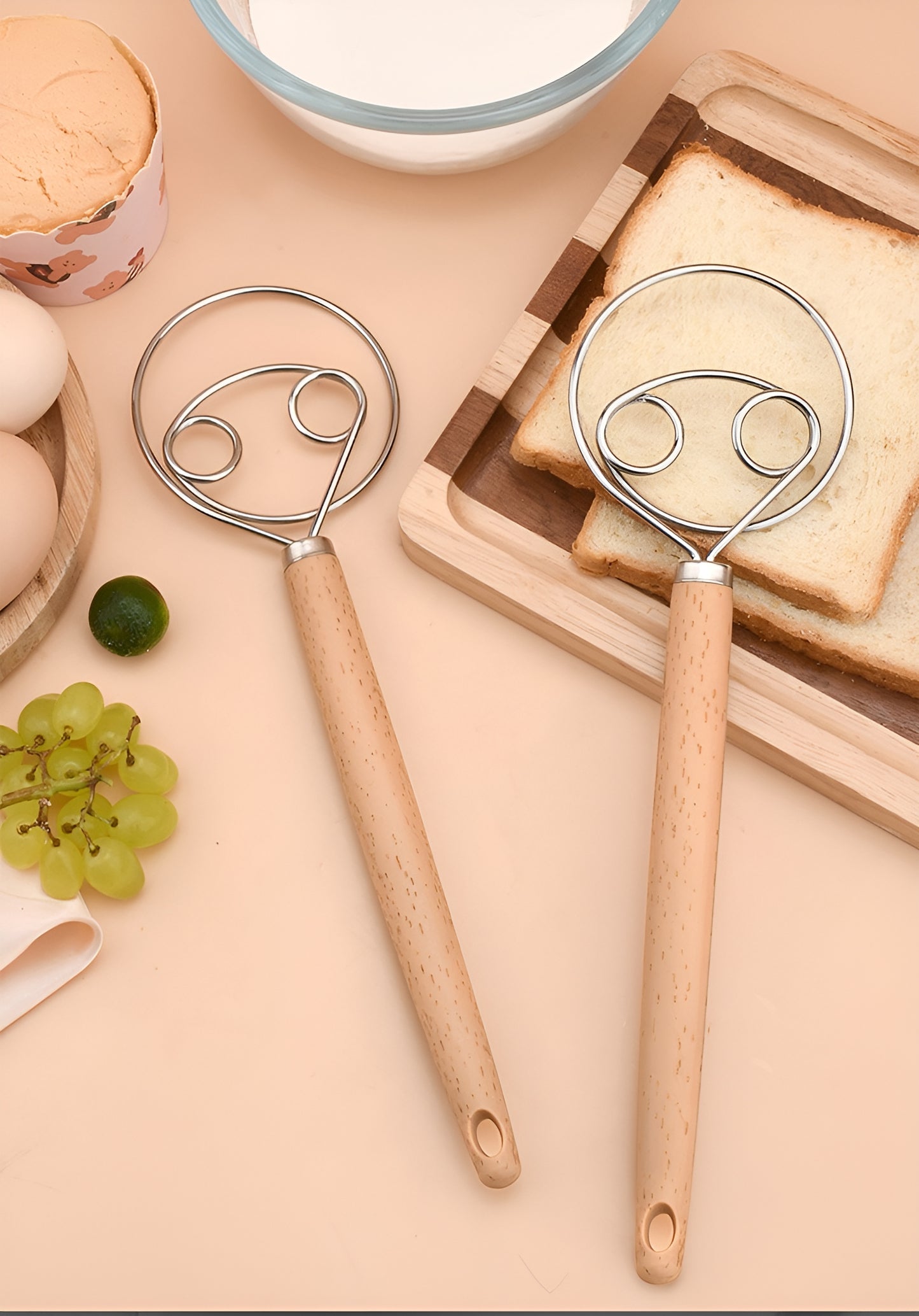 Stainless Steel Hand Dough Mixer, Multipurpose Manual Egg Beater & Dough Kneading Tool for Bread, Pizza, Cookie Dough Mixing, Easy to Use for Home Baking Daily Cooking Tasks