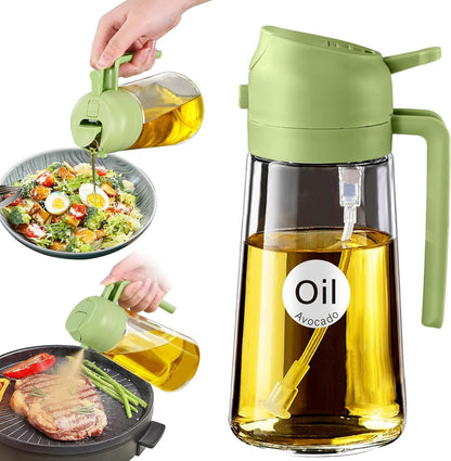2 in 1, 16oz/470ml Kitchen Oil Dispenser, Leakproof Olive Oil Vinegar Pour Bottle, 3 Colors Black White Green for Cooking Storage