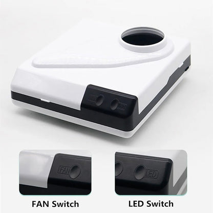 65W Desktop Dust Collector with LED Light, 360° Rotatable & Telescopic Hose for Nail Art, Dental Lab & Workbench