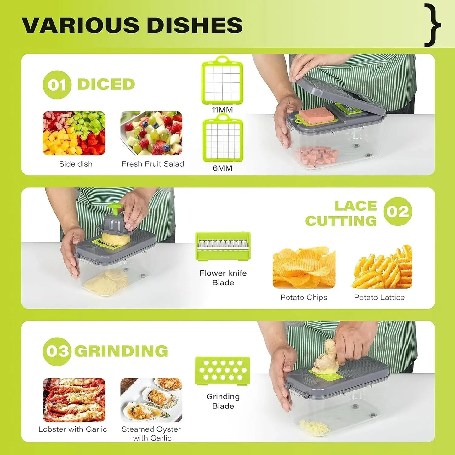 22 in 1 Vegetable Chopper, Multifunctional Food Slicer Dicer with Stainless Steel Blades for Kitchen Prep