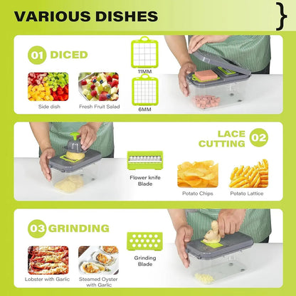 22 in 1 Vegetable Chopper, Multifunctional Food Slicer Dicer with Stainless Steel Blades for Kitchen Prep