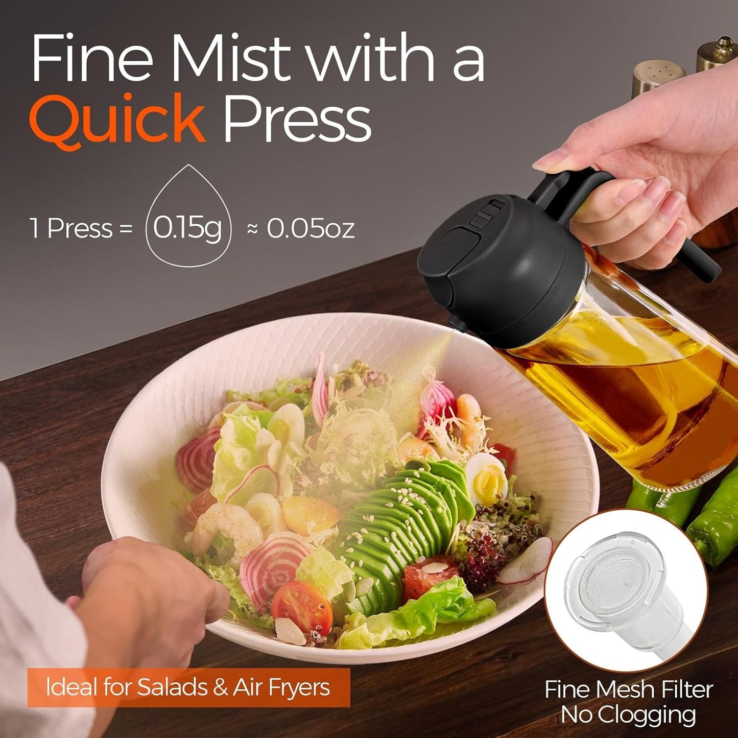 2 in 1, 16oz/470ml Kitchen Oil Dispenser, Leakproof Olive Oil Vinegar Pour Bottle, 3 Colors Black White Green for Cooking Storage