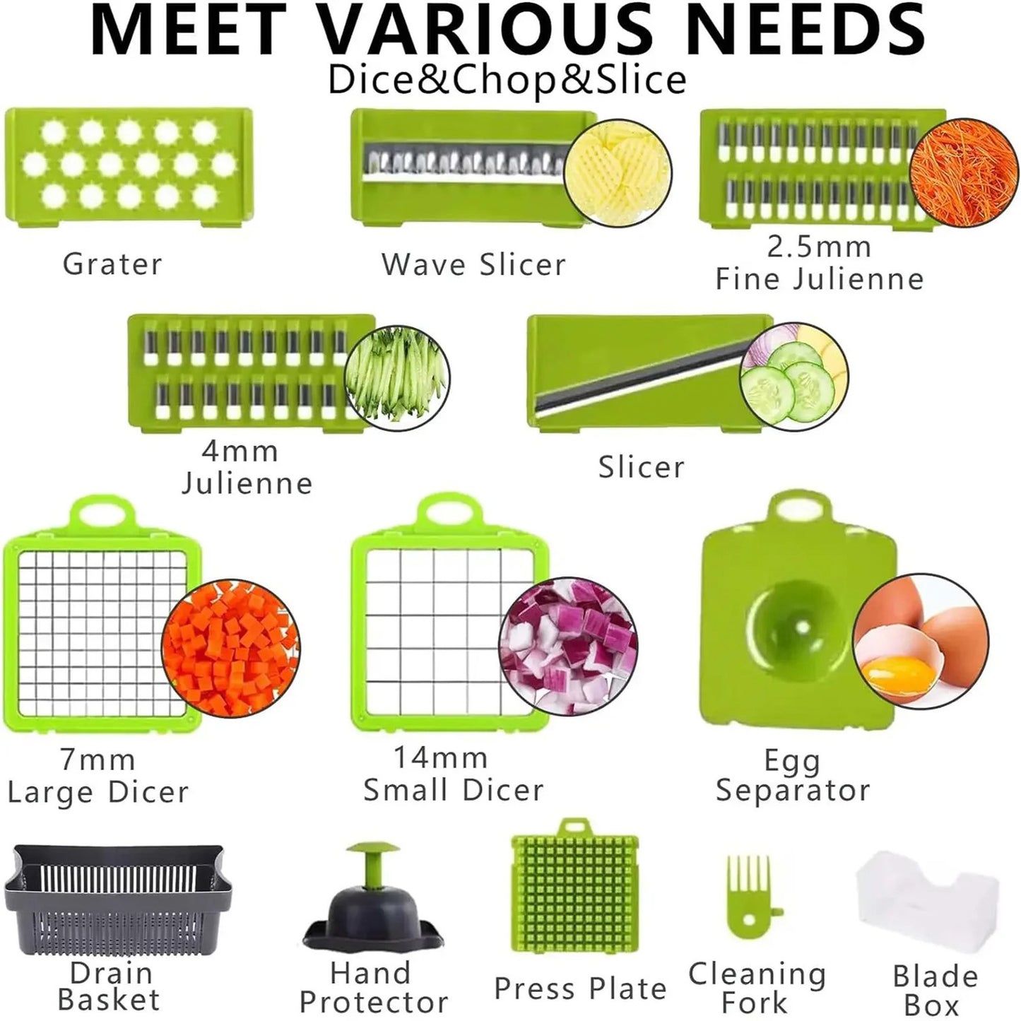 22 in 1 Vegetable Chopper, Multifunctional Food Slicer Dicer with Stainless Steel Blades for Kitchen Prep