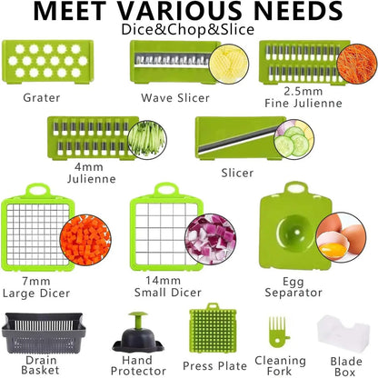 22 in 1 Vegetable Chopper, Multifunctional Food Slicer Dicer with Stainless Steel Blades for Kitchen Prep