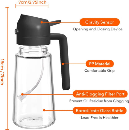 2 in 1, 16oz/470ml Kitchen Oil Dispenser, Leakproof Olive Oil Vinegar Pour Bottle, 3 Colors Black White Green for Cooking Storage
