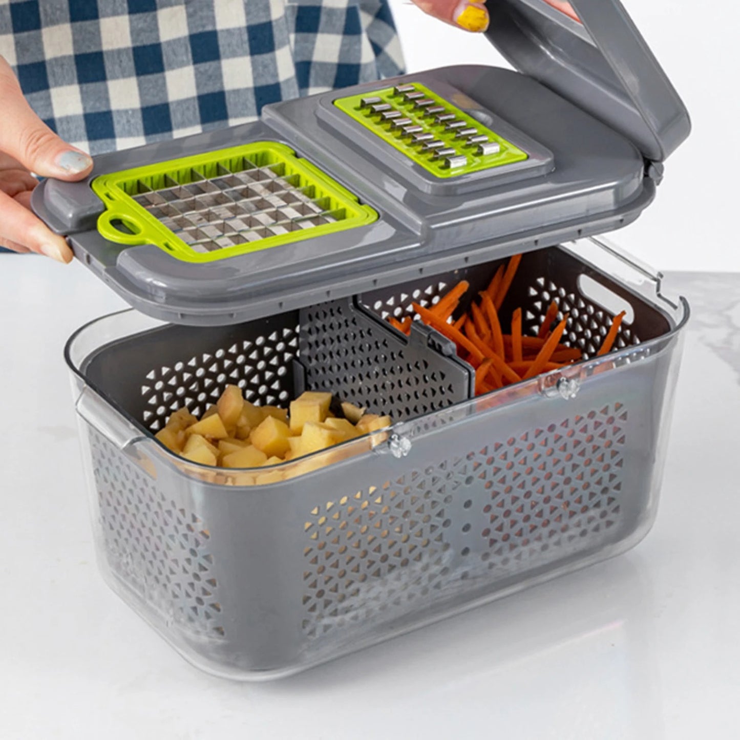 22 in 1 Vegetable Chopper, Multifunctional Food Slicer Dicer with Stainless Steel Blades for Kitchen Prep