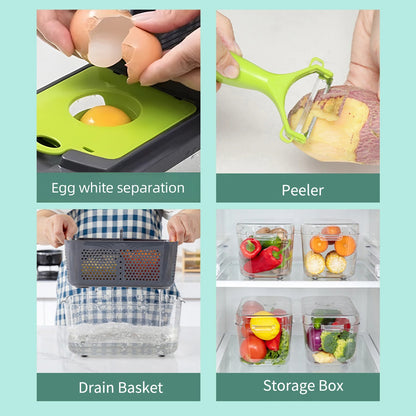 22 in 1 Vegetable Chopper, Multifunctional Food Slicer Dicer with Stainless Steel Blades for Kitchen Prep