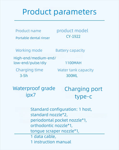 Cordless Water Flosser for Teeth, Portable Oral Irrigator with 5 Modes, 300ML Tank, 5 Nozzles, USB Rechargeable for Travel & Home Use