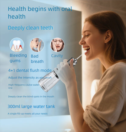 Cordless Water Flosser for Teeth, Portable Oral Irrigator with 5 Modes, 300ML Tank, 5 Nozzles, USB Rechargeable for Travel & Home Use