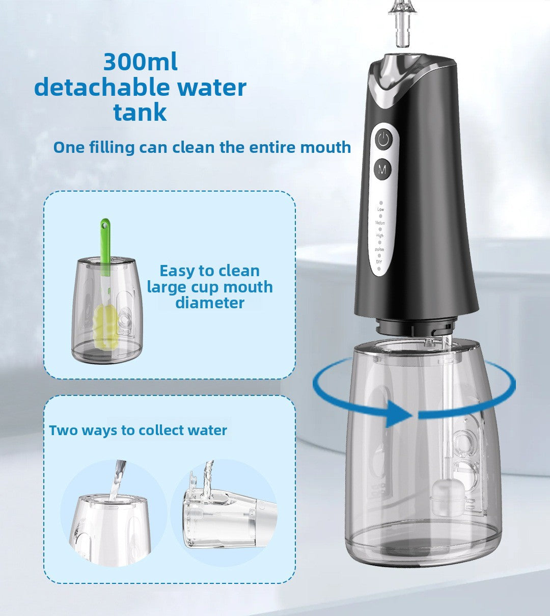 Cordless Water Flosser for Teeth, Portable Oral Irrigator with 5 Modes, 300ML Tank, 5 Nozzles, USB Rechargeable for Travel & Home Use