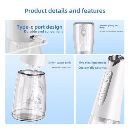 Cordless Water Flosser for Teeth, Portable Oral Irrigator with 5 Modes, 300ML Tank, 5 Nozzles, USB Rechargeable for Travel & Home Use